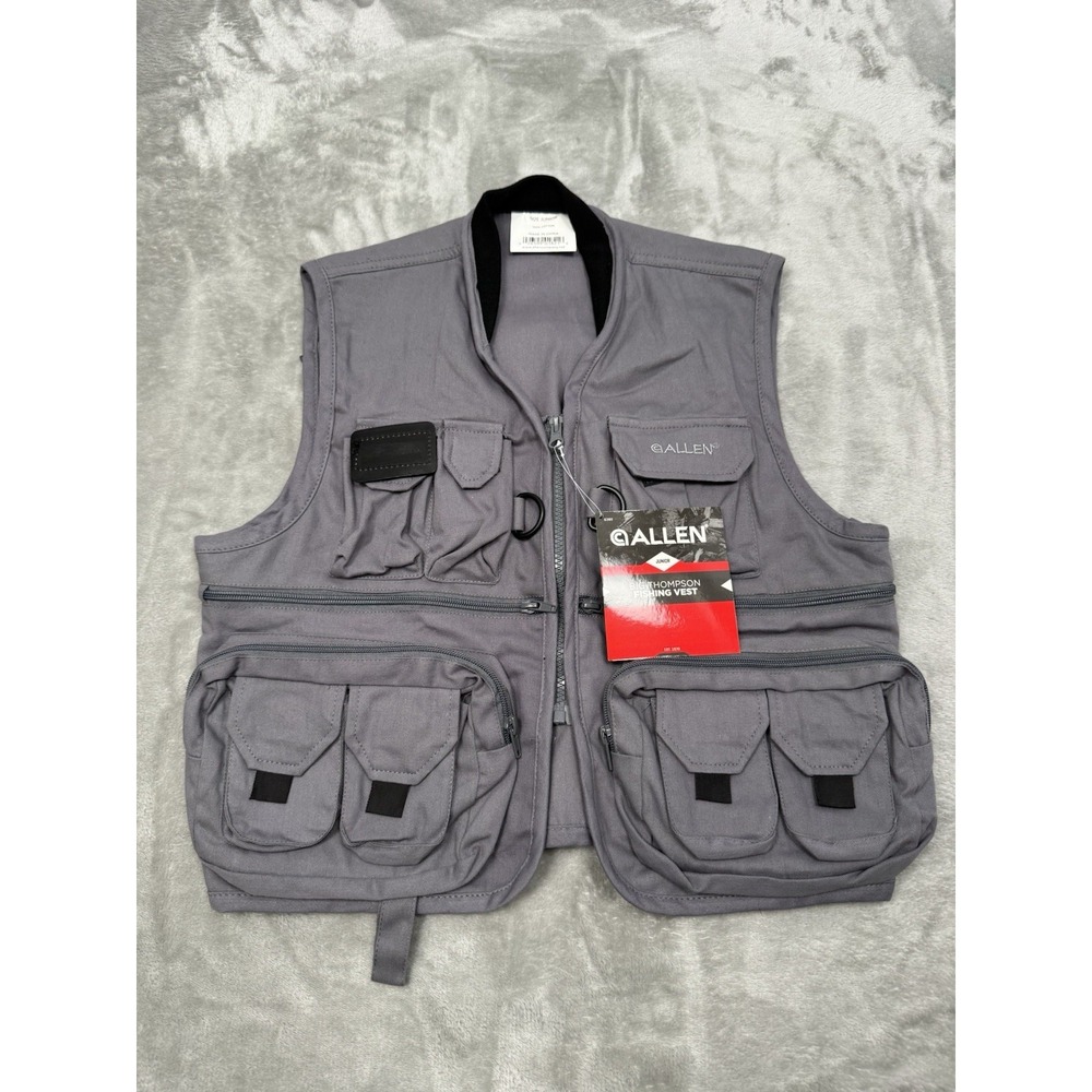 Allen Fly Fishing Vest Size Junior Gray Utility Cargo Wading Big Thompson NWT
